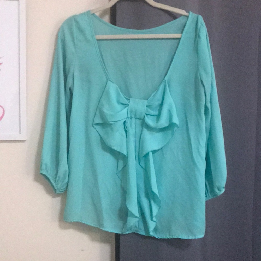 Turquoise Back Bow Top